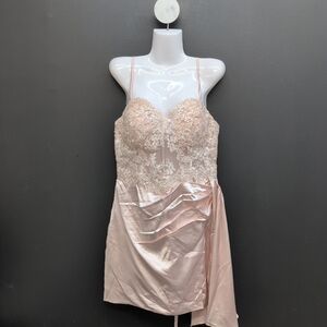 Elegant Lace Satin Women's Midi Dress Size 12 Blush Pink